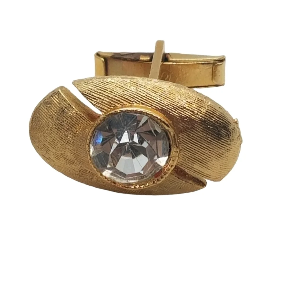 VINTAGE MID CENTURY MODERN GOLDPLATED & FACETED GLASS STONE MENS CUFFLINKS